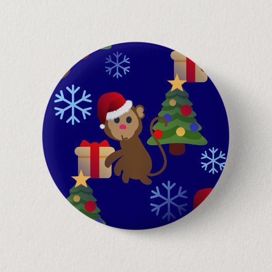 santa christmas monkey emoji ronde button 5,7 cm (Voorkant)