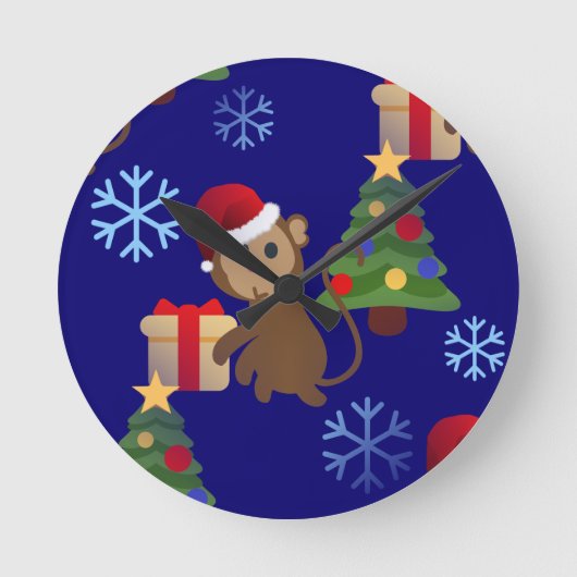 santa christmas monkey emoji ronde klok (Voorkant)