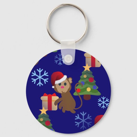 santa christmas monkey emoji sleutelhanger (Voorkant)