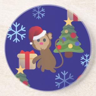 santa christmas monkey emoji zandsteen onderzetter
