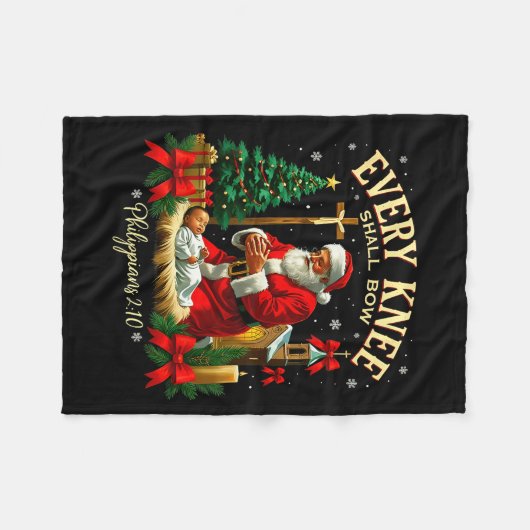 Santa Christmas Nativity Scene Xmas Every Knee Sha Fleece Deken (Voorkant (Horizontaal))