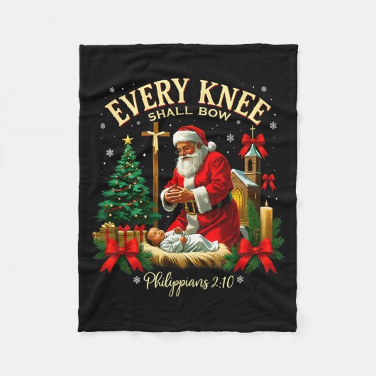 Santa Christmas Nativity Scene Xmas Every Knee Sha Fleece Deken (Voorkant)