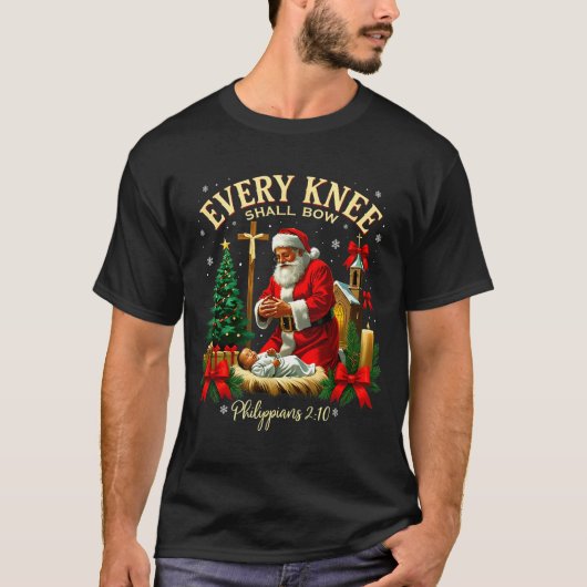 Santa Christmas Nativity Scene Xmas Every Knee Sha T-shirt (Voorkant)