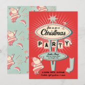 Santa Christmas Party Sign Mod Retro Kaart (Voorkant / Achterkant)