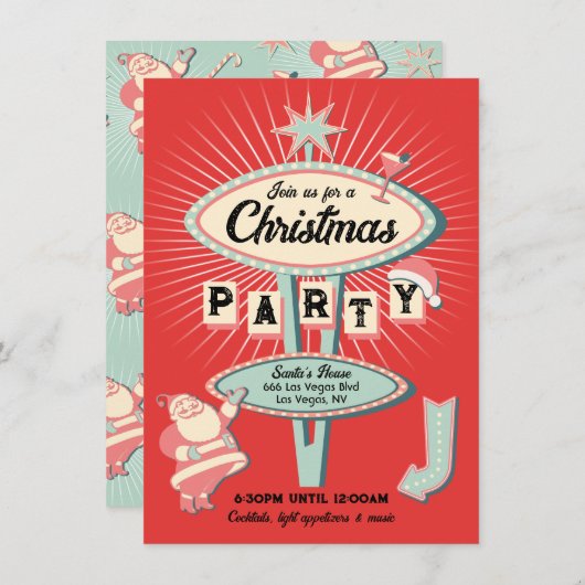 Santa Christmas Party Sign Mod Retro Kaart (Voorkant / Achterkant)