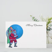 SANTA, CHRISTMAS SACK, TOYS IN STARRY SKY BRIEFPAPIER (Staand voorkant)
