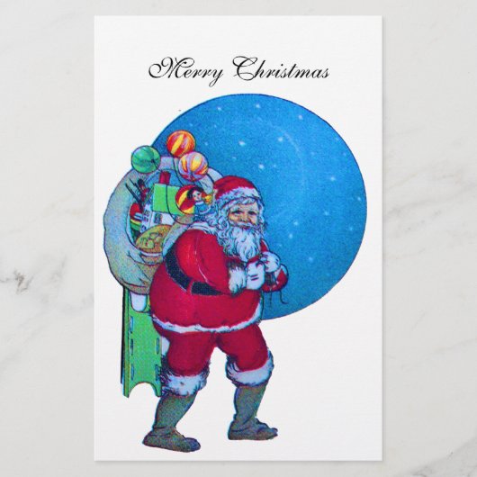 SANTA, CHRISTMAS SACK, TOYS IN STARRY SKY BRIEFPAPIER (Voorkant)