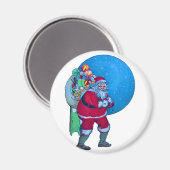  SANTA, CHRISTMAS SACK, TOYS IN STARRY SKY MAGNEET (Voorkant / Achterkant)