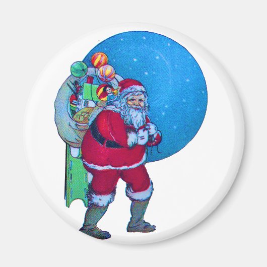  SANTA, CHRISTMAS SACK, TOYS IN STARRY SKY MAGNEET (Voorkant)