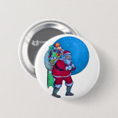 SANTA, CHRISTMAS SACK, TOYS IN STARRY SKY RONDE BUTTON 5,7 CM (Voorkant /achterkant)