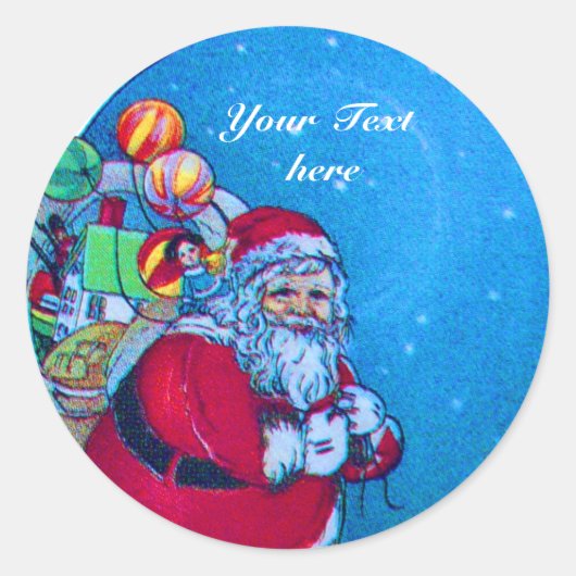 SANTA, CHRISTMAS SACK, TOYS IN STARRY SKY RONDE STICKER (Voorkant)