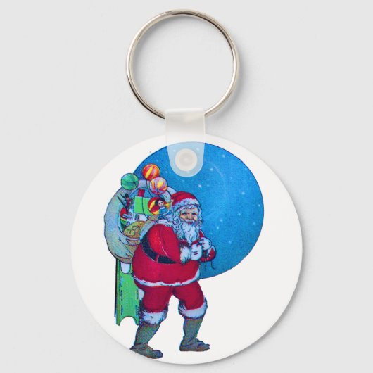  SANTA, CHRISTMAS SACK, TOYS IN STARRY SKY SLEUTELHANGER (Voorkant)