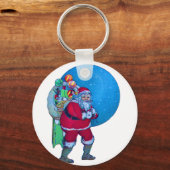  SANTA, CHRISTMAS SACK, TOYS IN STARRY SKY SLEUTELHANGER (Voorkant)