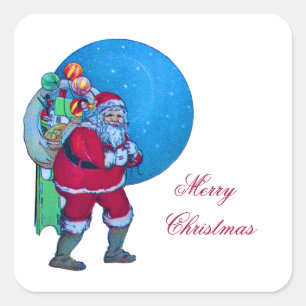  SANTA, CHRISTMAS SACK, TOYS IN STARRY SKY VIERKANTE STICKER