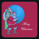SANTA, CHRISTMAS SACK, TOYS IN STARRY SKY VIERKANTE STICKER<br><div class="desc">Een elegante en kleurrijke  uitrijping,  die gemakkelijk kan worden aangepast met jouw tekst.</div>