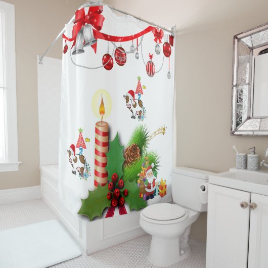 Santa Christmas Shower Curtain Cow Country Douchegordijn (In situ)