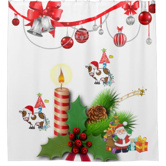 Santa Christmas Shower Curtain Cow Country Douchegordijn (Voorkant)