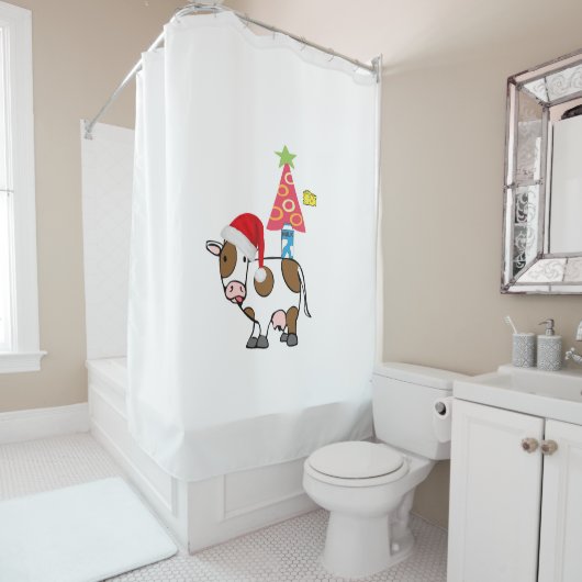 Santa Christmas Shower Curtain Milk Cheese Country Douchegordijn (In situ)