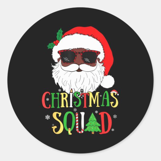 Santa Christmas Squad Black Men African American P Ronde Sticker (Voorkant)