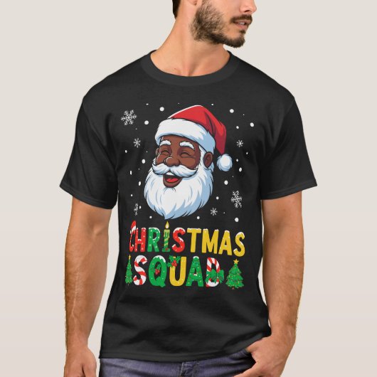 Santa Christmas Squad Black Men African American  T-shirt (Voorkant)