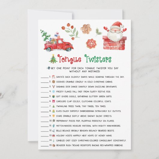 Santa Christmas Tongue Twister Game Feestdagenkaart (Voorkant)
