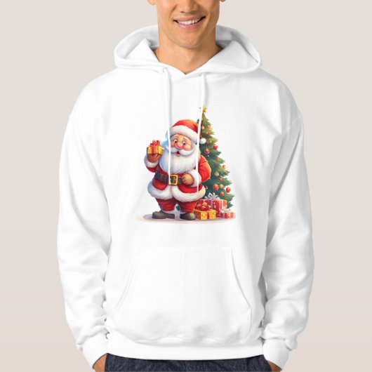 Santa,Christmas Tree And Gift Hoodie (Voorkant)