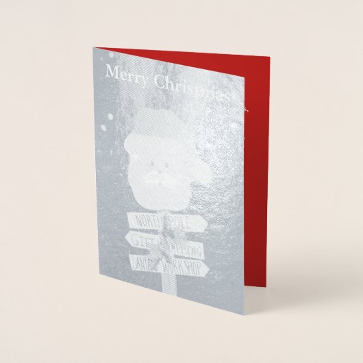 Santa Christmas Tree Silver Foil Kaart (Voorkant)