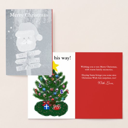 Santa Christmas Tree Silver Foil Kaart (Display)