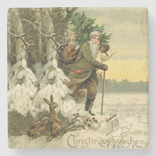 Santa Christmas Victoriaans vakantie Stenen Onderzetter