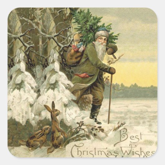 Santa Christmas Victoriaans vakantie Vierkante Sticker (Voorkant)