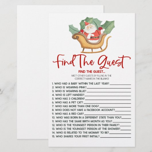 Santa Christmas Vind het gast Baby shower spel Briefpapier (Voorkant / Achterkant)