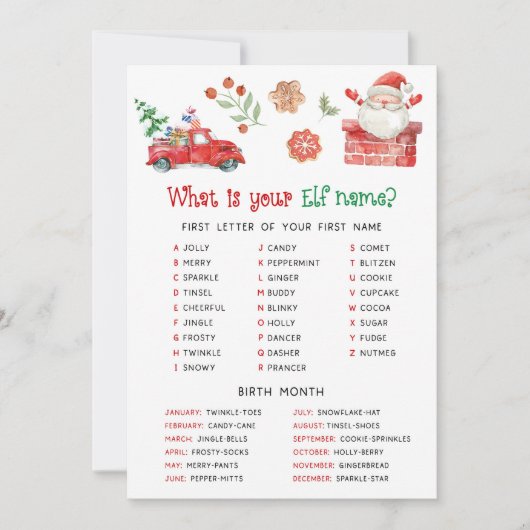 Santa Christmas What is your Elf Name Game Feestdagenkaart (Voorkant)