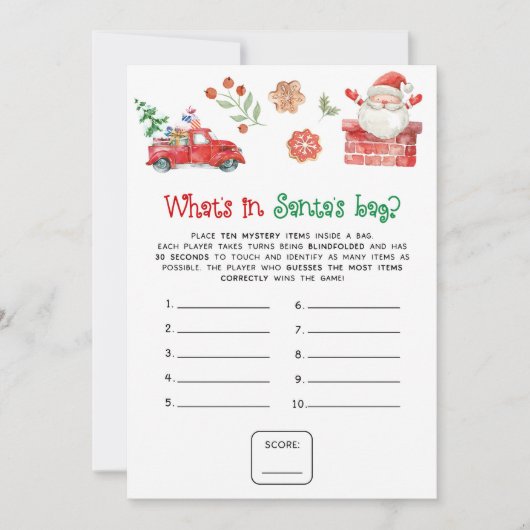 Santa Christmas What's in Santa's Bag Game Feestdagenkaart (Voorkant)