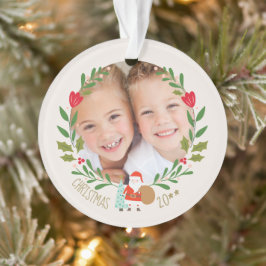 Santa Christmas Wreath Foto Ornament