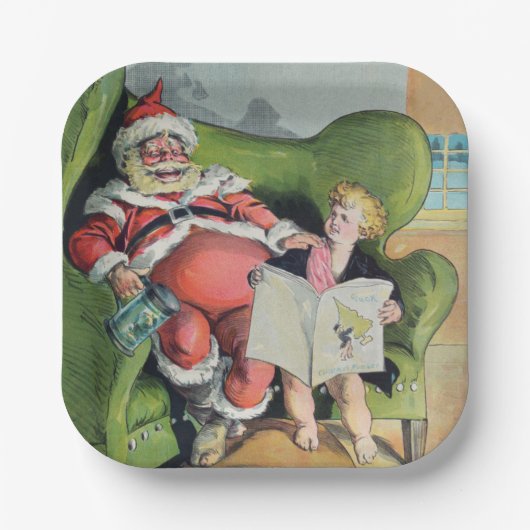 Santa claus 1896 borden voor vakantiepapier papieren bordje (Voorkant)