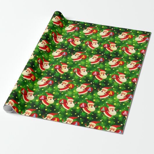 Santa Claus | Aangepast monogram op Santa's Bag Cadeaupapier (Uitgerold)