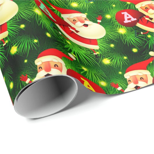 Santa Claus | Aangepast monogram op Santa's Bag Cadeaupapier (Rol Hoek)