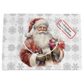 Santa Claus Aangepaste Naam Label Kerstsneeuw Groot Cadeauzakje (Voorkant)