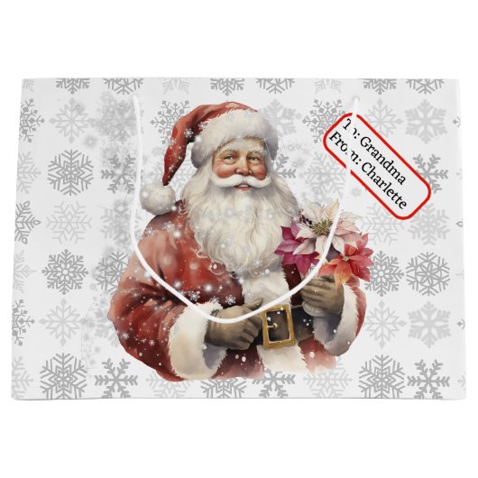 Santa Claus Aangepaste Naam Label Kerstsneeuw Groot Cadeauzakje (Voorkant)