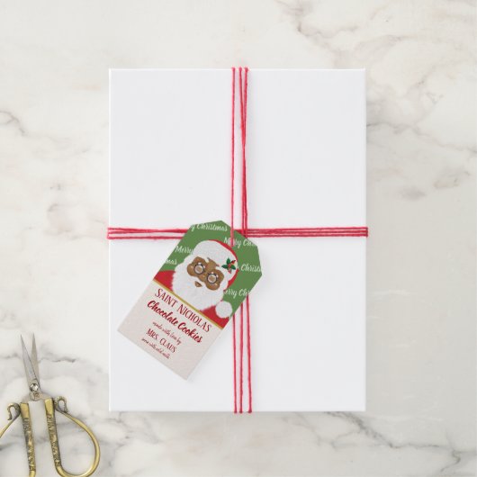 Santa Claus African American Kerstcookie Gift Cadeaulabel (Met Touw)