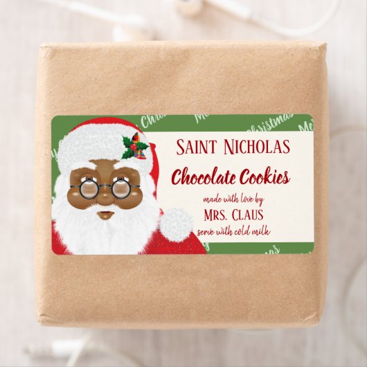 Santa Claus African American Kerstcookie Gift Etiket (Insitu)