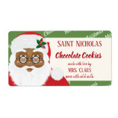 Santa Claus African American Kerstcookie Gift Etiket (Voorkant)