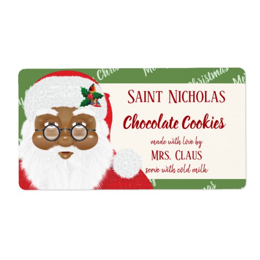 Santa Claus African American Kerstcookie Gift Etiket (Voorkant)