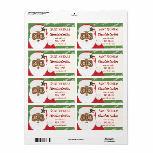Santa Claus African American Kerstcookie Gift Etiket (Full Sheet)
