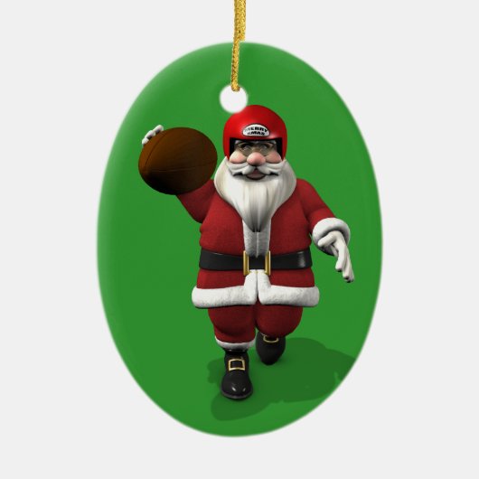 Santa Claus American Football Player Keramisch Ornament (Voorkant)