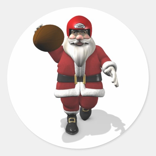 Santa Claus American Football Player Ronde Sticker (Voorkant)