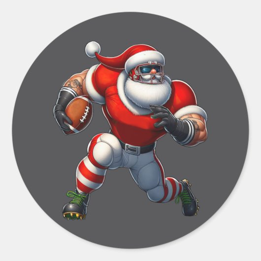 Santa Claus Amerikaanse Football Speler Merry Chri Ronde Sticker (Voorkant)