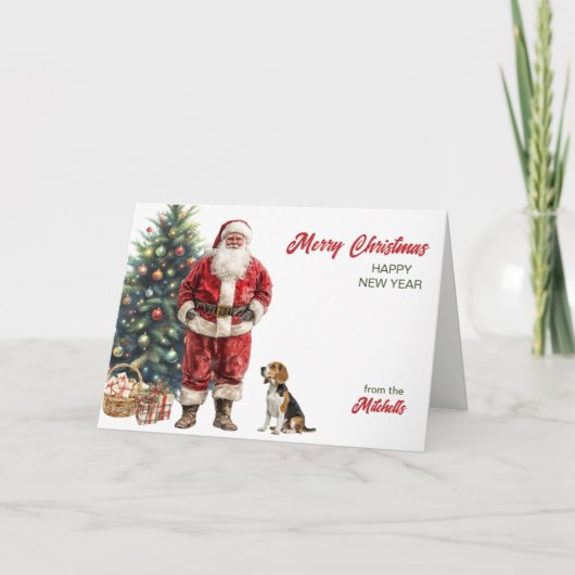 Santa Claus and Beagle Hound Dog Christmas Feestdagen Kaart (Voorkant)