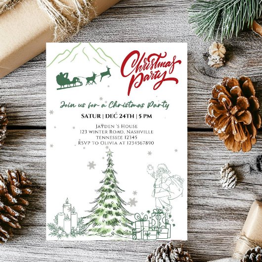 Santa Claus and Christmas Tree Holiday Party Kaart