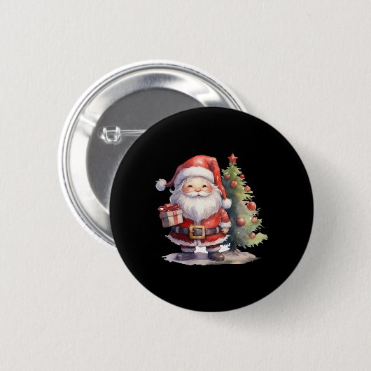 Santa Claus And Christmas Tree  Ronde Button 5,7 Cm (Voorkant /achterkant)